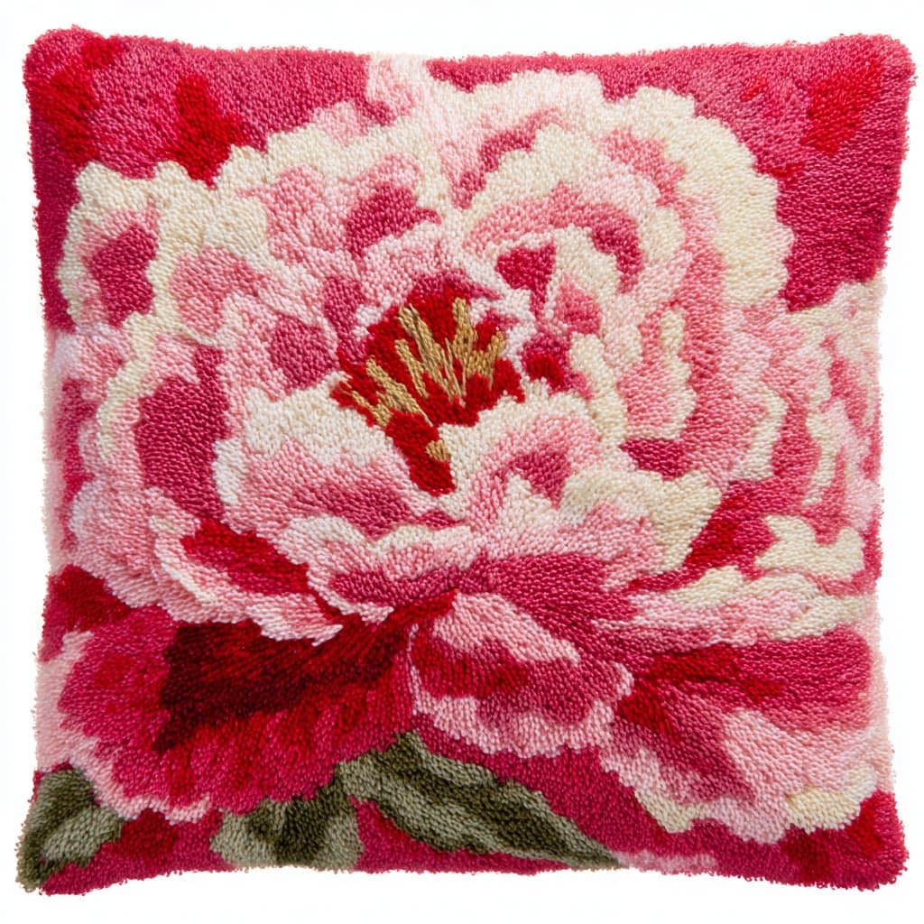 Taxpy Latch Hook Pillow Case Kits, Peony Flowers Embroidery Kits DIY Pillow Cushion Cover Latch Hook Cushion Kit,17x17inch