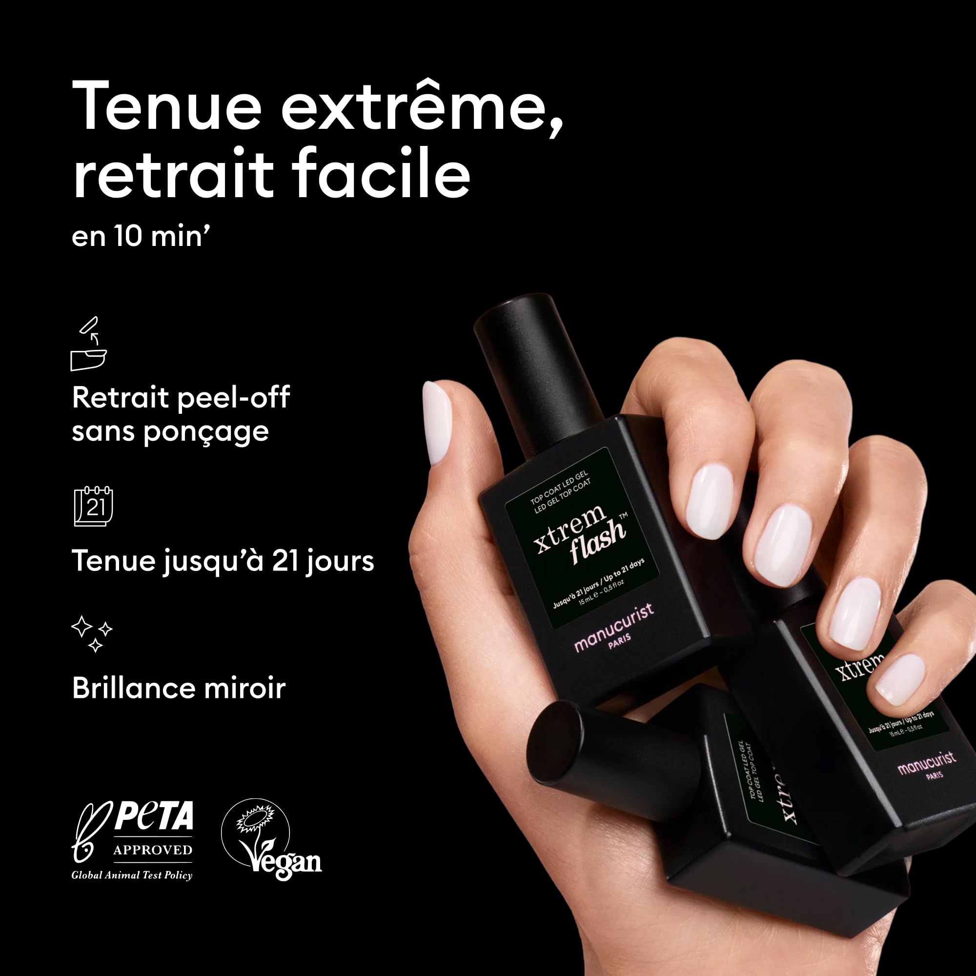 Manucurist - Top Coat Gel Semi Permanent Xtrem Flash™ Longue Durée - Vernis Semi Permanent sans TPO - Top Coat UV pour Vernis Gel UV - VSP Vegan - Nail Polish