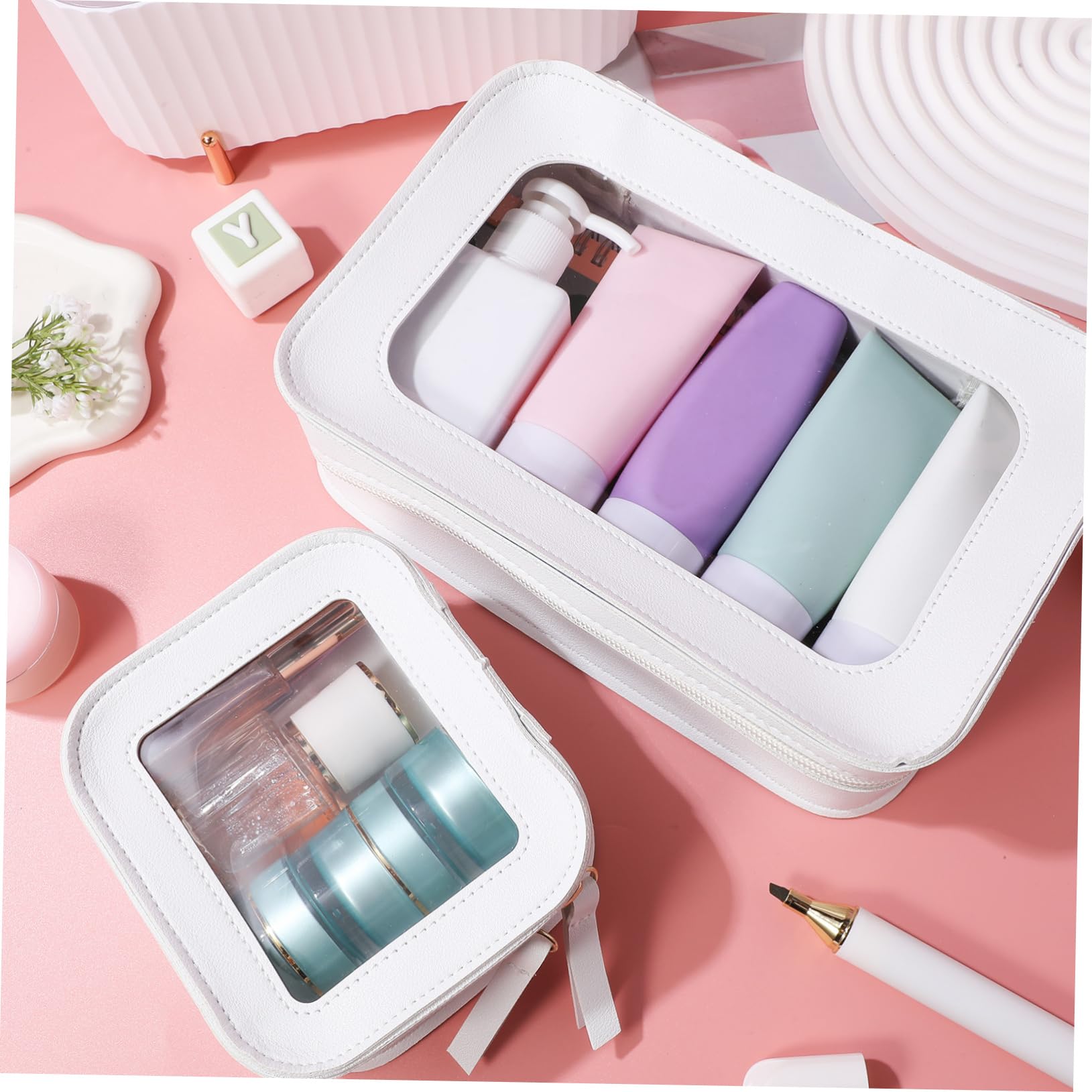 SHERCHPRY Borsa da Toilette Trasparente con Cerniera Sacchetto per Cosmetici Portatile in Pvc Grande Capacità per Donna Viaggio e Uso Quotidiano