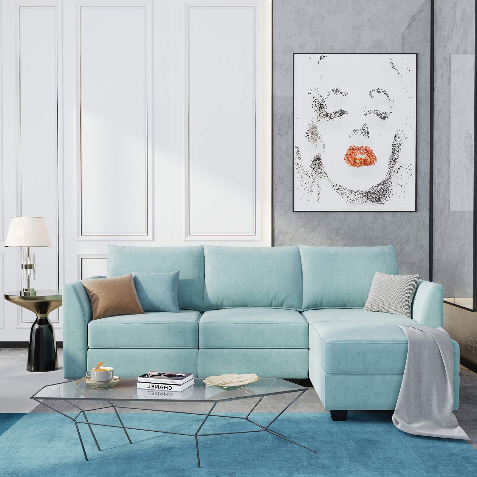 HONBAY Reversible Sectional Sofa Couch, Modern Apartment LShaped Couch Modular Sectional Sofa