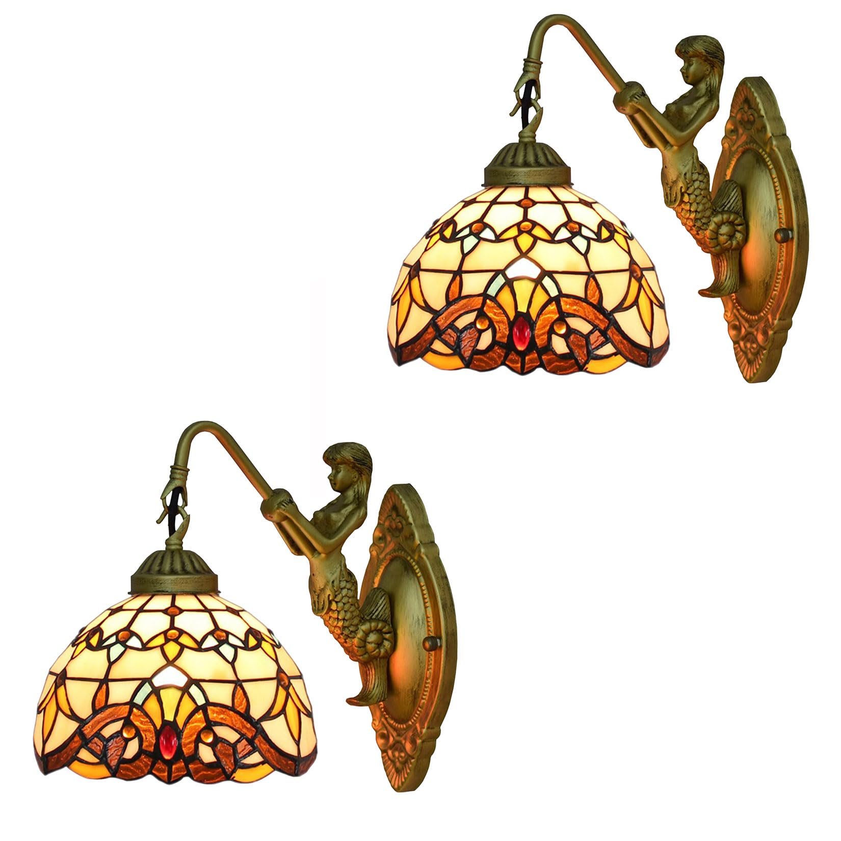 NHPJFDC Tiffany Style Wall Light Fixtures Bathroom Vanity Wall Sconce Set of 2 Baroque Colored Glass Wall Lamp for Stairs Hallway Bedroom Verandah Cinema Home,7.9inch(20cm)