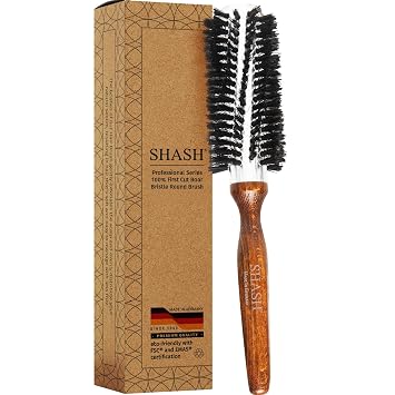 SHASH Since 1869 Hand Made In Germany Professional Series Boar Bristle Round Brush - Add Volume, Help Fight Frizz - Super-Grip Handle for Easy Styling - Eco-Sour Small
