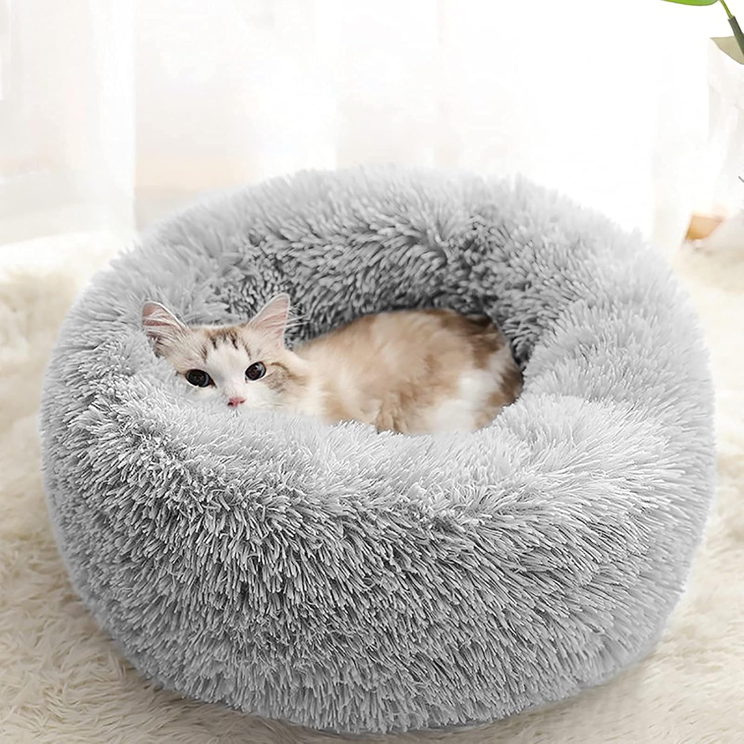 review Donut Cat Bed,Suitable for Cats Or Dog,Fall/Winter Indoor Sleeping,Comfortable Kittens,Teddy Kennel,Outer Cover Can Zips Off,Removable Washa,Light Grey