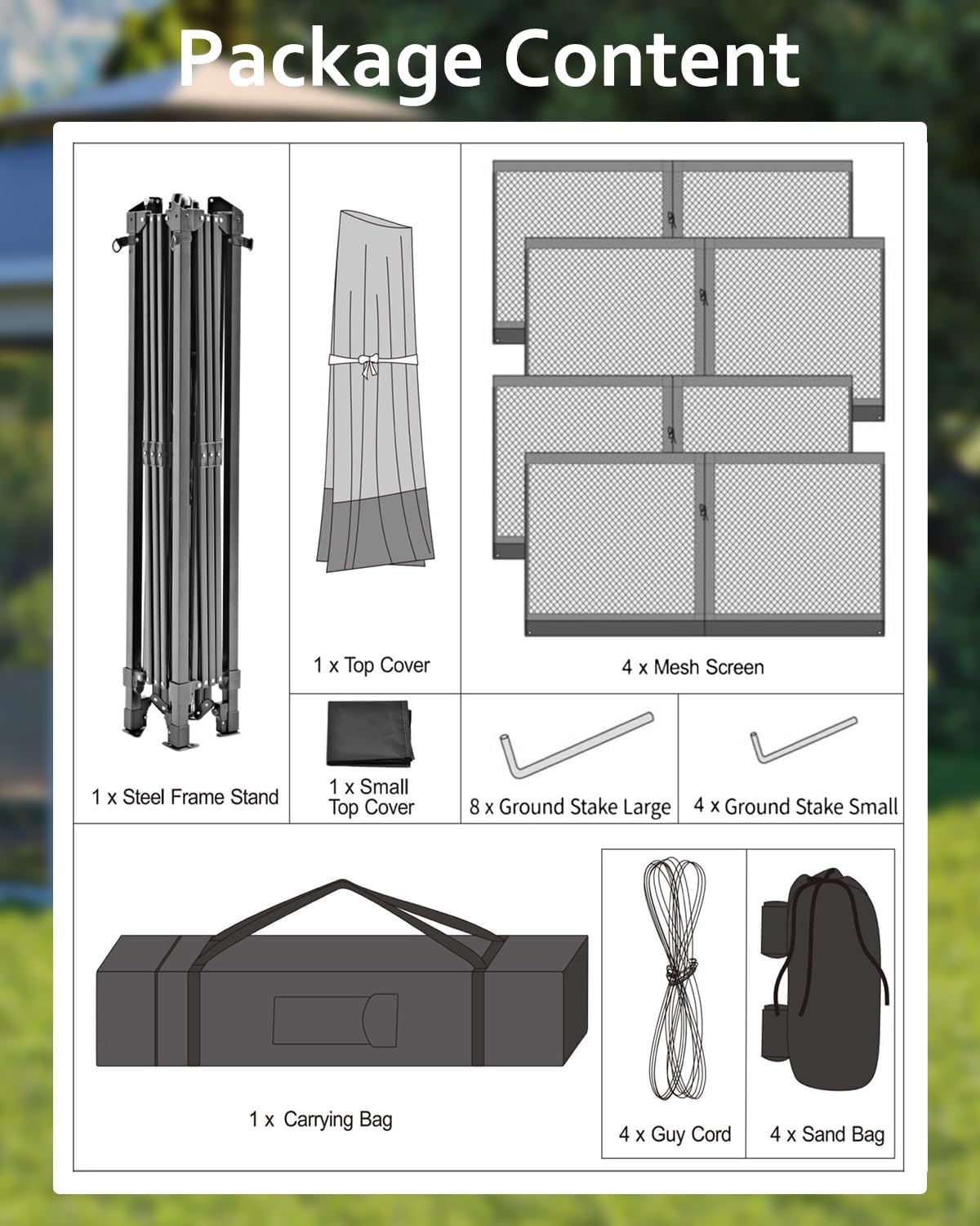 Garvee Carpa Plegable con Mosquitera Cenador de Jardín Impermeable con Cierre Central de Un Botón para Terraza Camping y Eventos al Aire Libre, 4 Sacos de Arena, 366x366 cm, Azul Claro y Gris