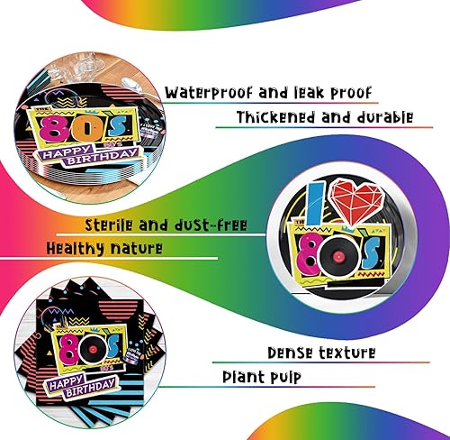 Miniatura 7 de 60 platos de fiesta de regreso a los 80 con texto en inglés "I Love 80's Disco Rock Party Plates Servilletas Retor 80s temáticos de cumpleaños