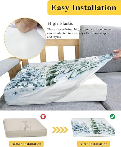 Miniatura 5 de Christmas Tree Couch Cushion Covers, Stretch Sofa Cover with Elastic Bottom, Green Blue Xmas Tree Winter Snowflake Sofa Slipcovers Protector