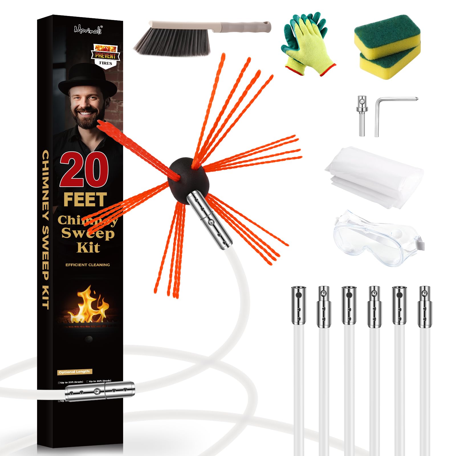 Morinoli 20 Feet Chimney Sweep Kit