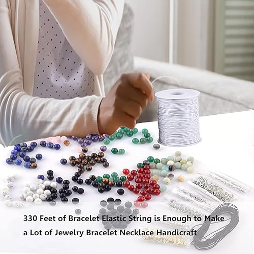 Vista 12 de Cordón elástico para pulseras, cuerda duradera de 0.039 in y 330 pies, cuerda elástica elástica para hacer joyas, collares y cuentas