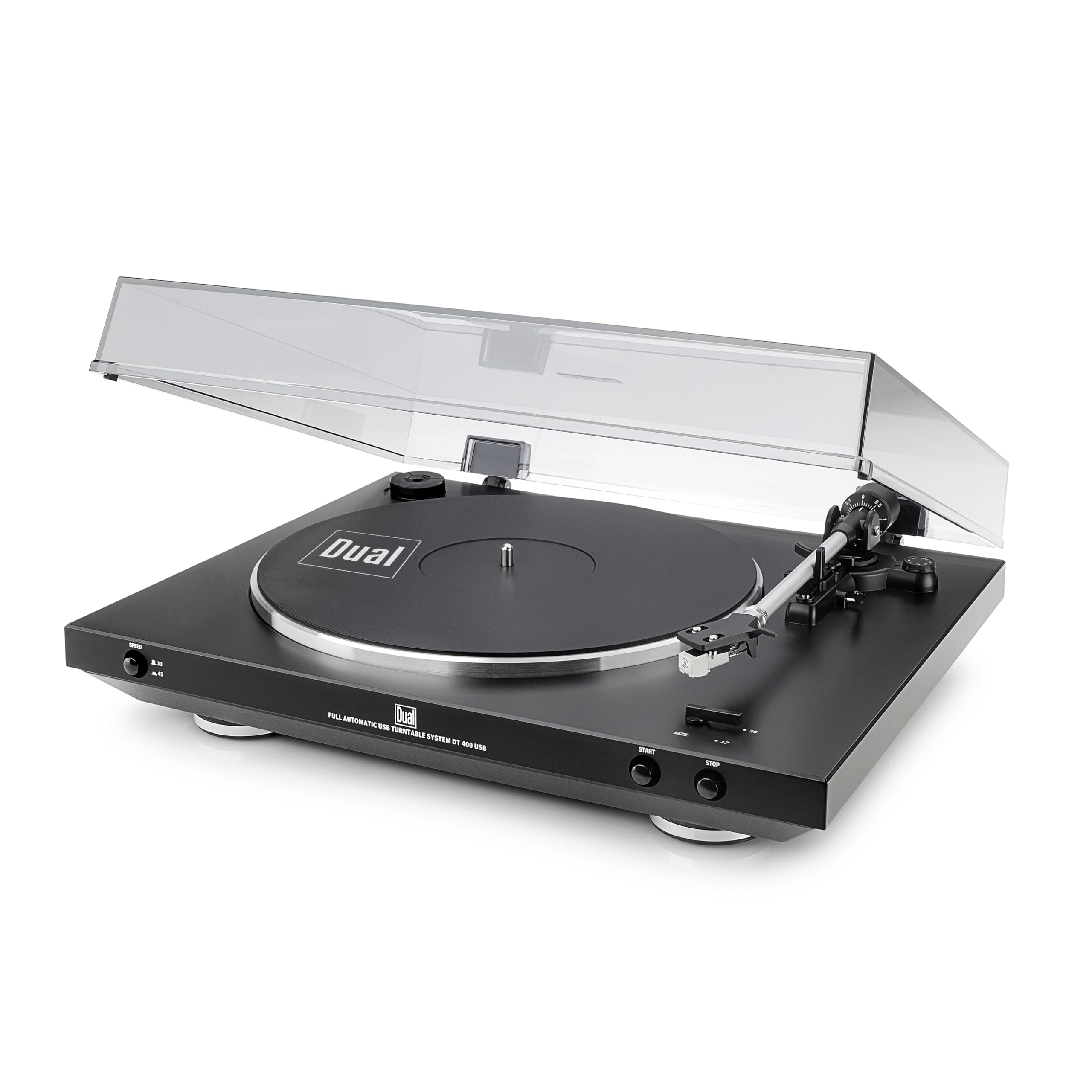 Dual DT 400 Giradischi USB completamente automatico (33/​45 giri/​min, sistema a calamita, attacco USB, equalizzatore-​preamplificatore) Nero