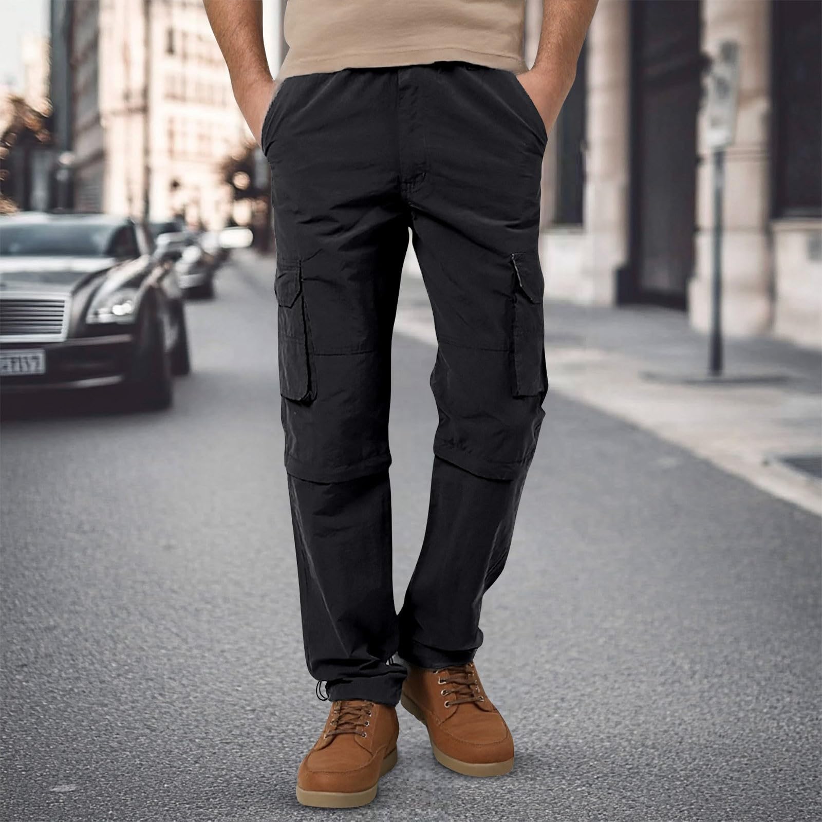 Pantalones de senderismo para hombre, convertibles, bolsillos multifunción, rodilleras reforzadas, ideales para actividades al aire libre con cinturón extraíble, material ultraligero para