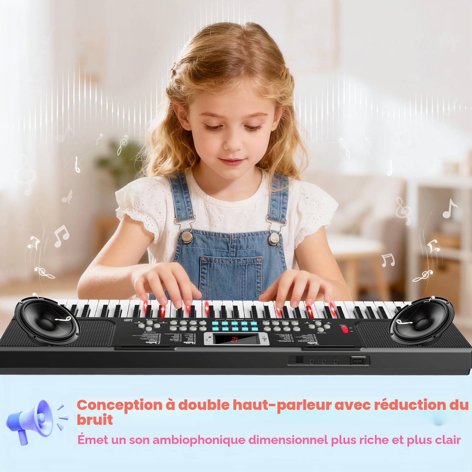 Enfants Piano Clavier 61 Touches Électronique Piano avec Touches Lumineuses