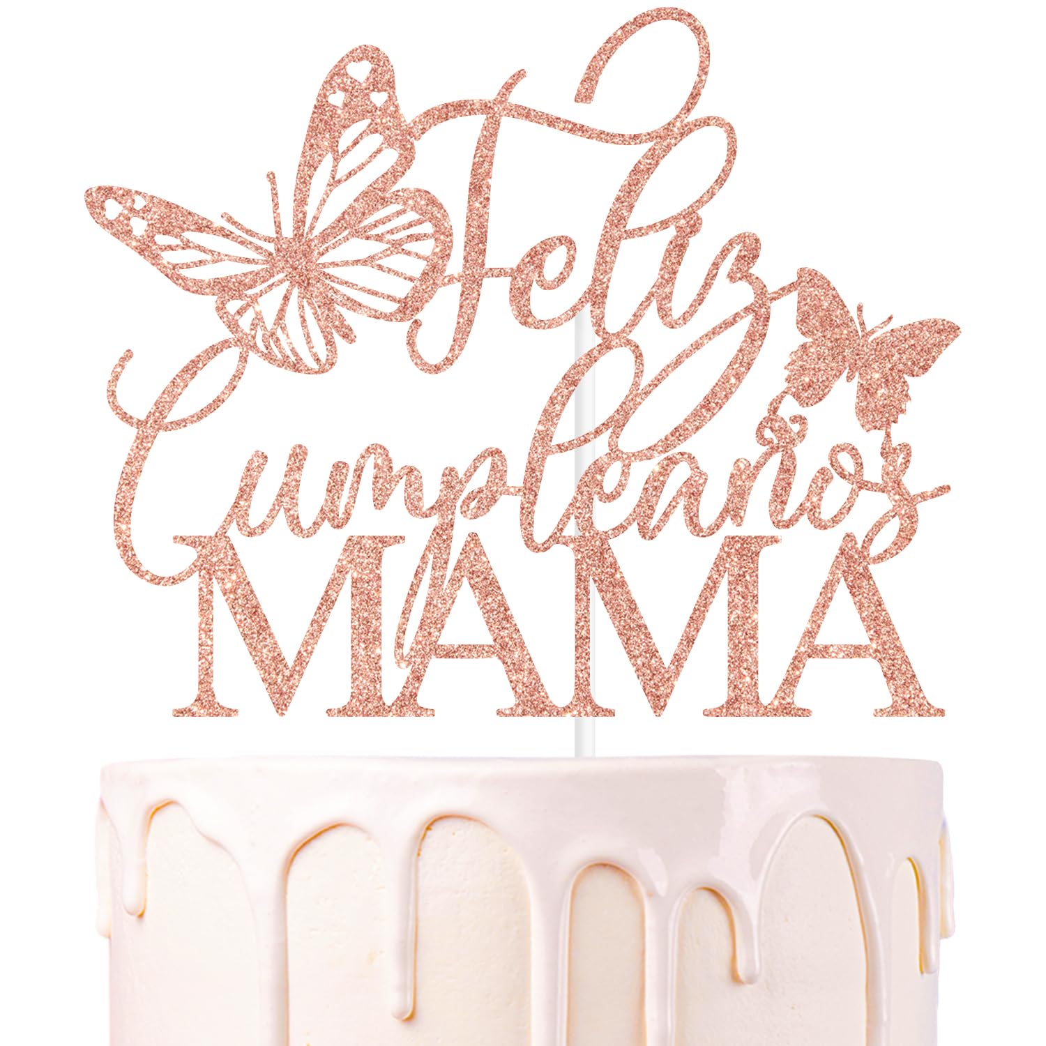 Rose Gold Glitter Feliz Cumpleanos Mama Cake Topper, Happy Birthday Mom/Happy Mother's Day, Funny Mother's Day Party Decorations Supplies
