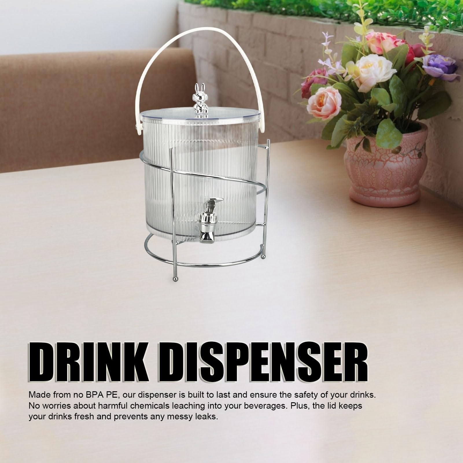 Glass Drink Dispenser, Clear Beverage Dispenser with Spigot Stand and Faucet Water Dispenser Countertop Multi Purpose