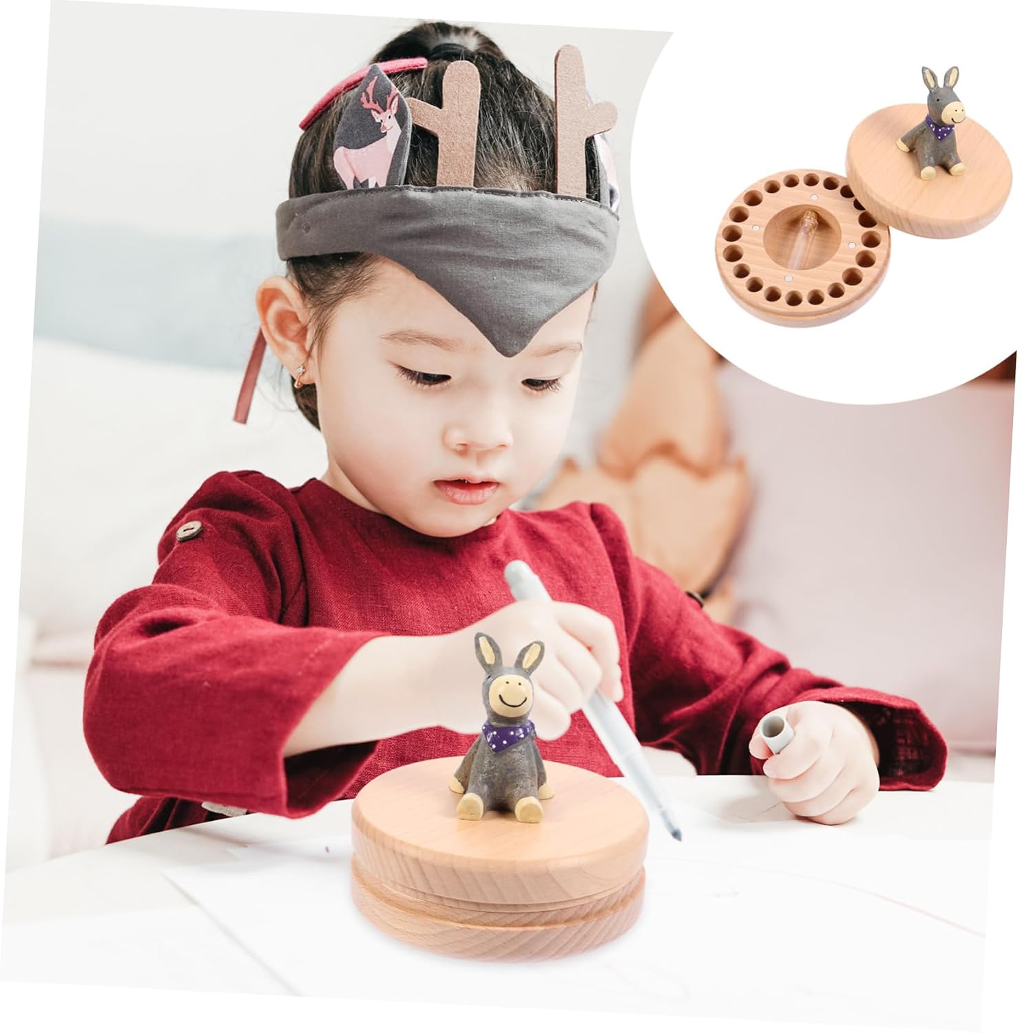 First Tooth Keepsake Box Set Handmade Maple Wood Baby Tooth Organizer Memory Holder for Boys and Girls