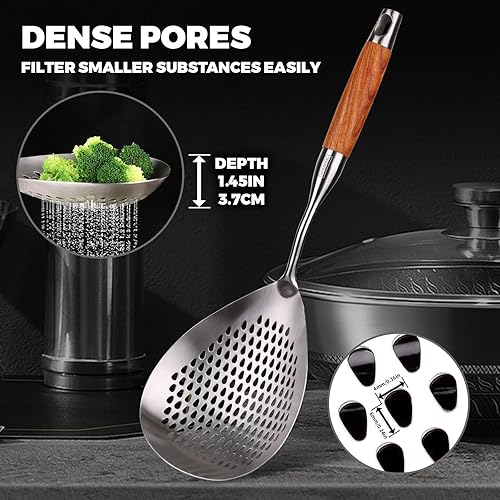 Miniatura 3 de Skimmer - Cuchara ranurada de acero inoxidable 304 de 15 pulgadas para pasta, cuchara para cocinar y freír, cuchara coladora de metal para cocina