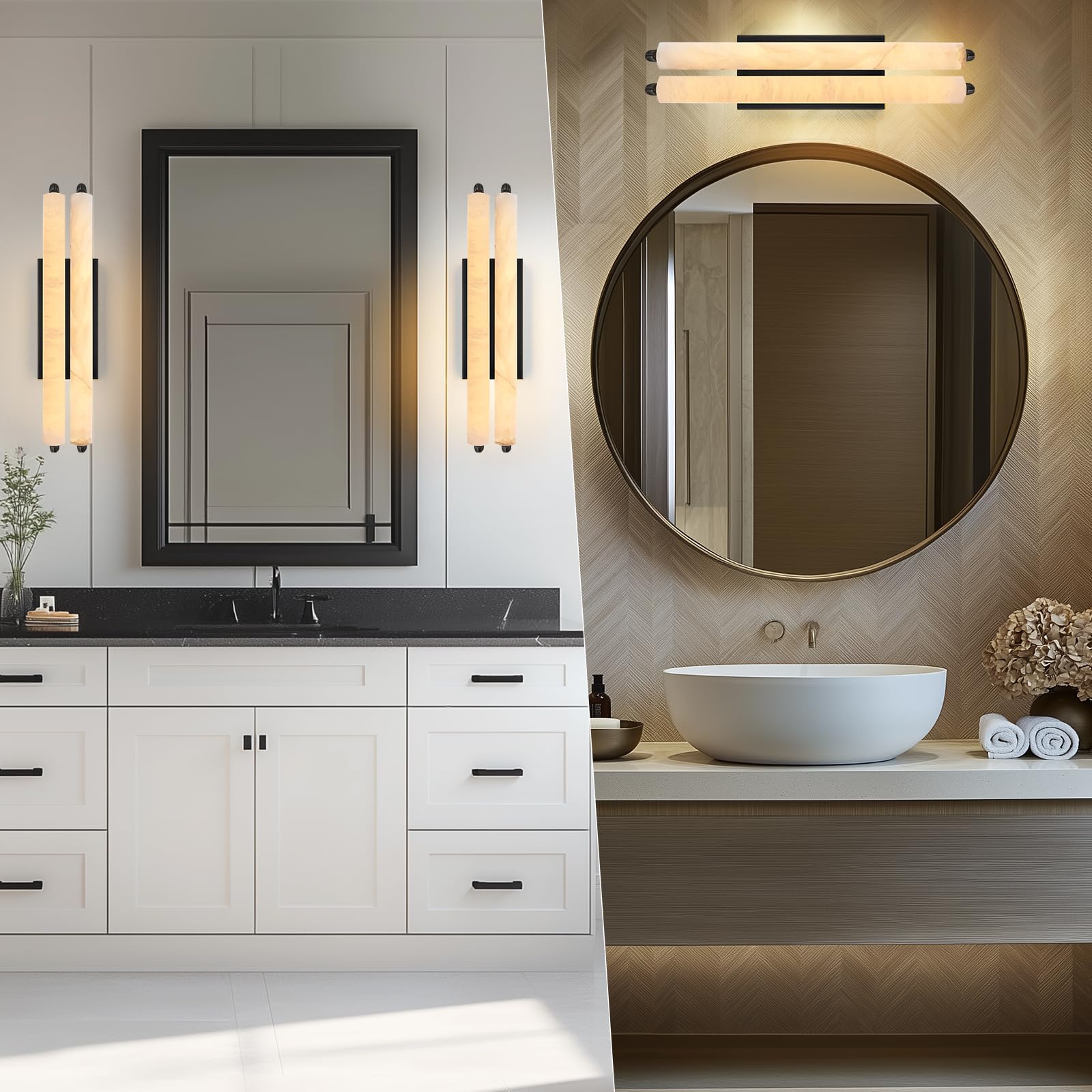 Applique da parete moderna in K9 per bagno e soggiorno, 48 cm, finitura nera, doppia lampada con piastra di supporto singola, illuminazione elegante per corridoio e scale.