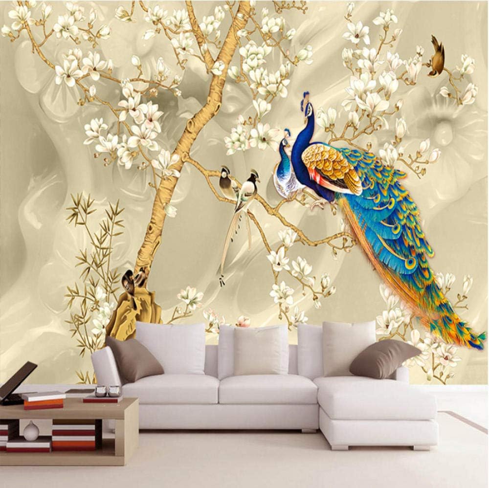Amazon Hanhantang カスタム壁画壁紙3dステレオマグノリア花孔雀壁画リビングルームテレビソファ背景壁用壁 1x100cm 壁紙