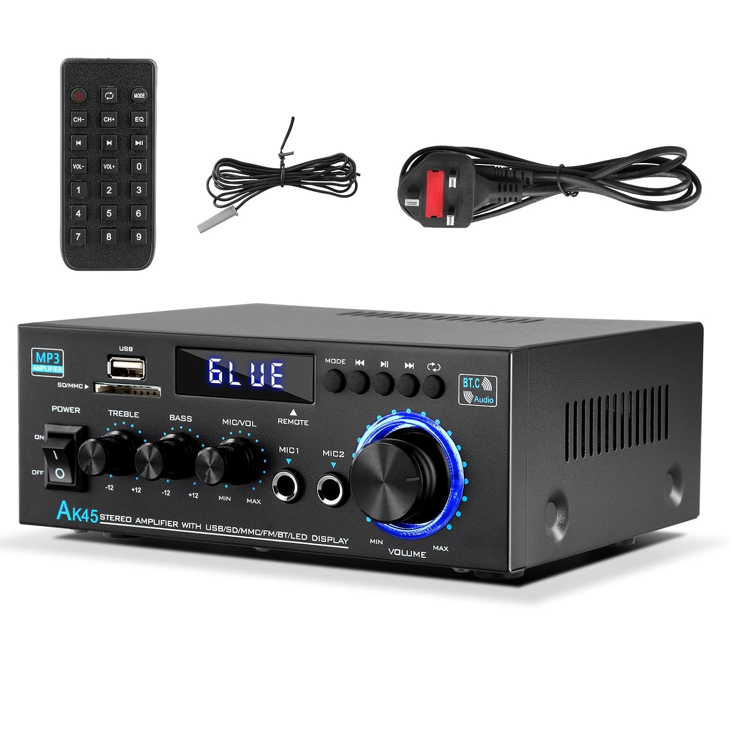 Stereo Audio Amplifier, Bluetooth 2.0 Amplifier HiFi for Speakers FM Radio, LCD Display & Remote Control, w/FM Radio Karaoke, w/USB/SD/RCA/MIC/FM in, for Home Speakers 40W x 2 with Power Amplifier Stereo Audio Amplifier, Bluetooth 2.0 Amplifier HiFi for Speakers FM Radio, LCD Display & Remote Control, w/FM Radio Karaoke, w/USB/SD/RCA/MIC/FM in, for Home Speakers 40W x 2 with Power Amplifier