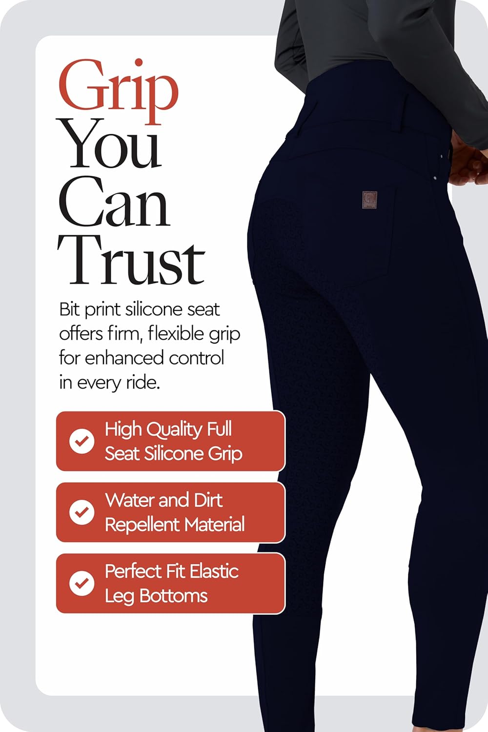 HORZE Women's Tara Full Seat Silicone Grip Breeches | Stretchable, High Waist with 4 Pockets