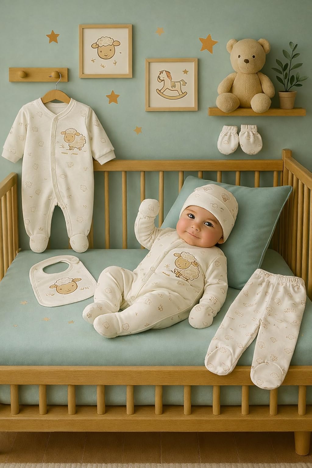 Blue Eyes Coffret Naissance Bébé 6 Pièces en Coton 100%, Ensemble Cadeau Nouveau-Né 0-4 Mois, Vêtements Bébé avec Broderie