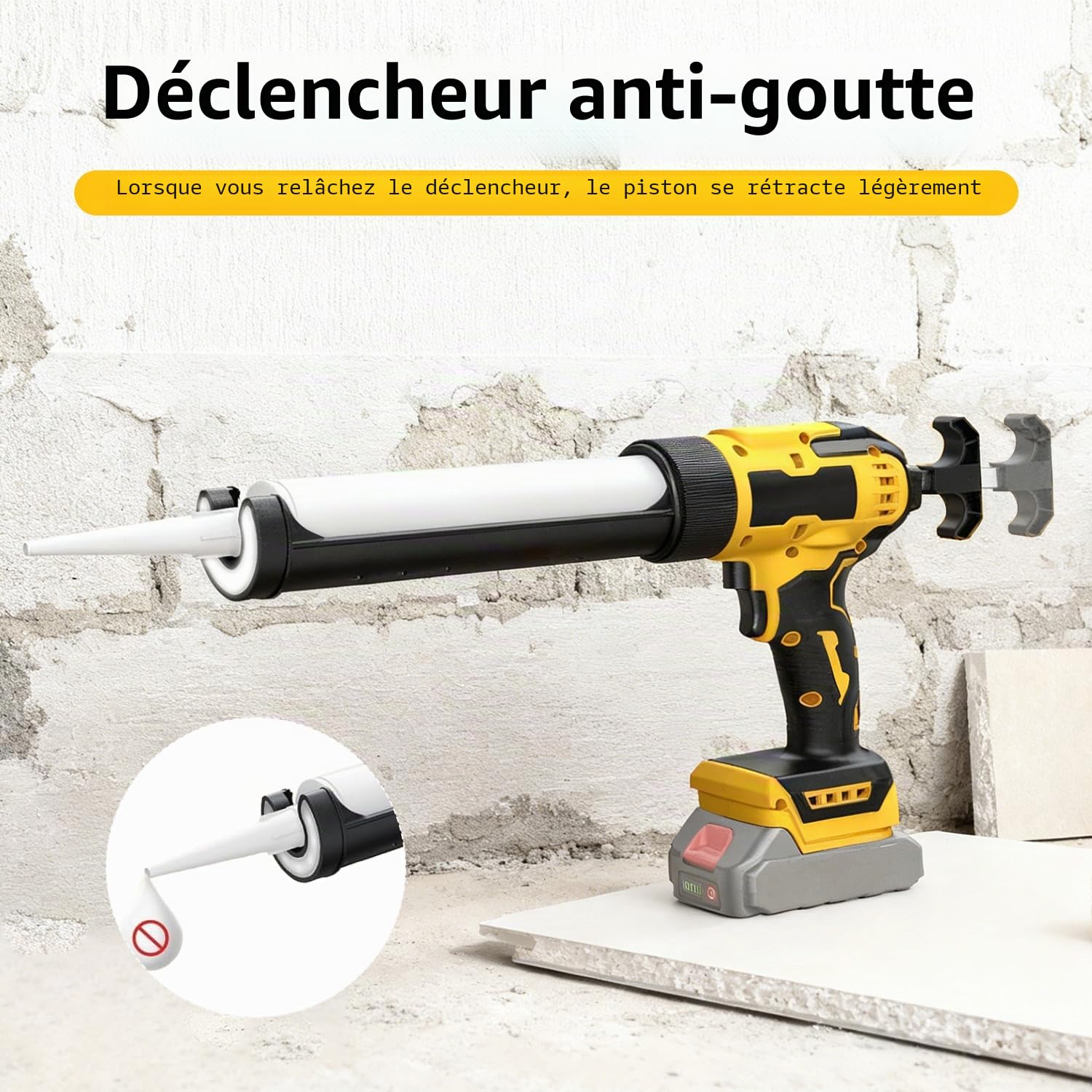 Pistolet à cartouche électrique sans fil compatible avec batterie Dewalt 20 V, avec lumière LED et vitesses réglables, pistolet en silicone pour cartouches de 300 ml (sans batterie)