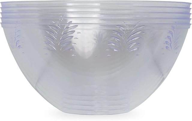 Pack of 5 Hard Plastic Serving Bowls 3000ml | Large Party Bowls | Durable Reusable Salad Bowls | Kitchen Bowls ~ Clear ~ 100oz ~ Great for Parties, Catered Events, Weddings and Home