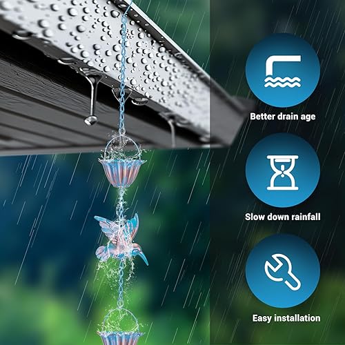 Miniatura 4 de JYPS Cadena de lluvia de 13.1 pies, cadenas de lluvia de colibrí para canalones, bajante de repuesto funcional, decoración de tu jardín y casa.