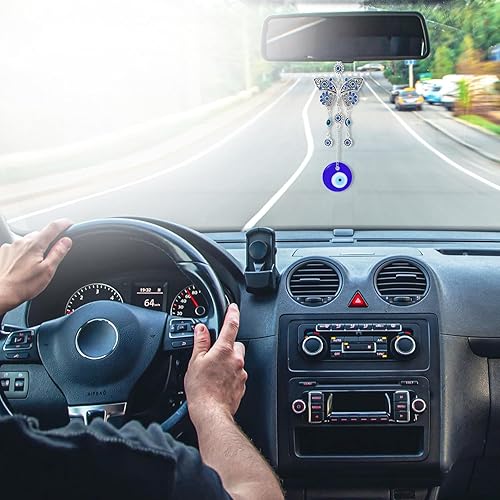 Miniatura 9 de Dije de pared creativo hecho a mano con ojos azules retro de ojo malvado de metal plateado, dije de buena suerte, oficina, decoración de automóvil,