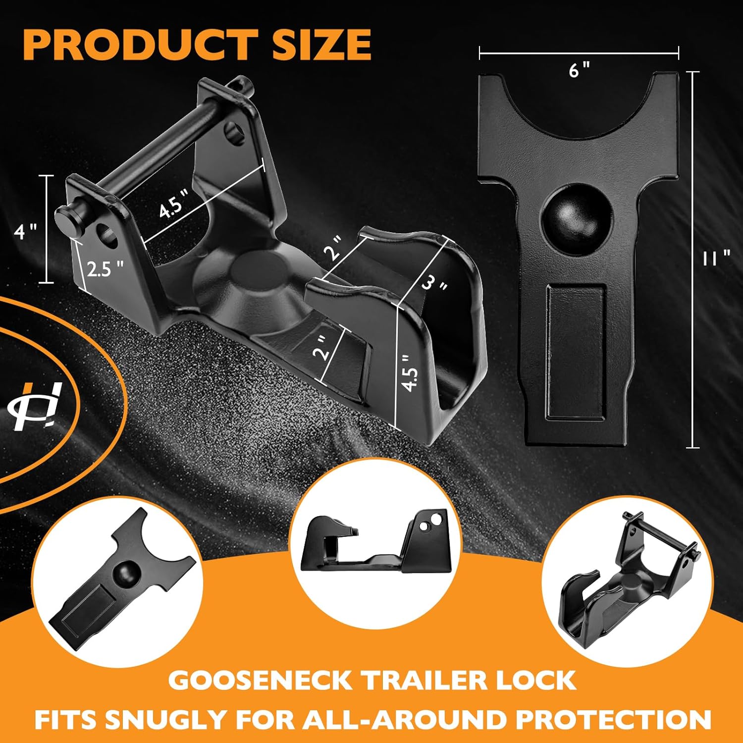 HQPASFY Gooseneck Trailer Lock Combo - Includes Gooseneck Coupler Lock, Adjustable Sleeve Lock, and 2 Keyed Padlock Fit for RV's, Livestock Haulers, Heavy Duty Trailers - Black