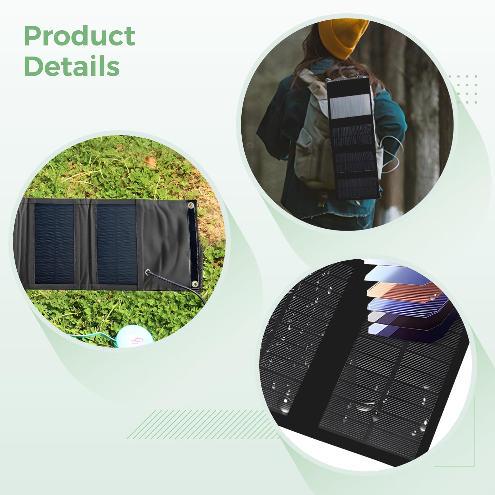 Caricatore pieghevole a pannello solare da 10 W, doppia uscita USB, compatibile con telefoni, tablet, power bank, mimetico esterno, varianti nero e beige