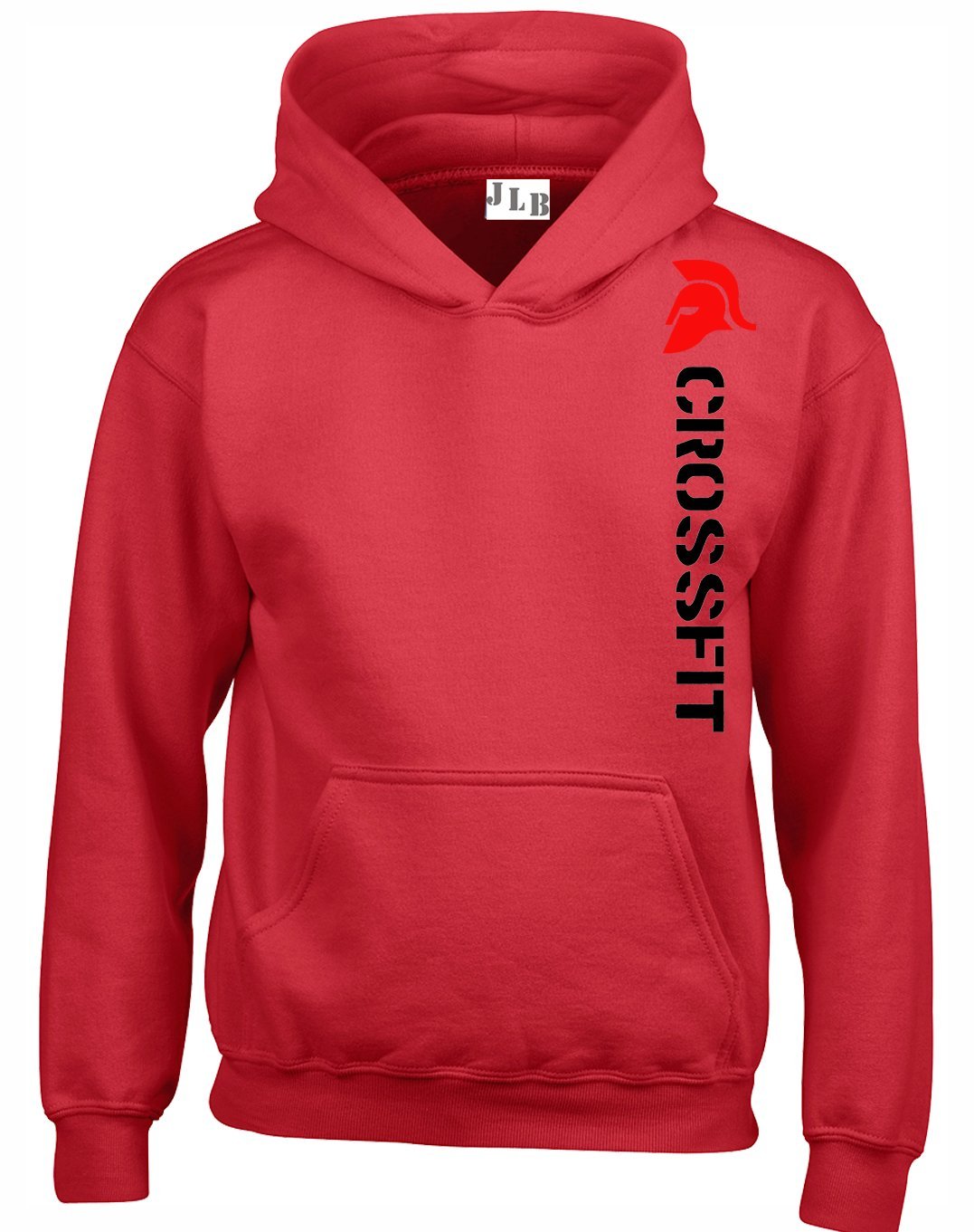 JLB Print Crossfit Spartan Helmet Gym Sports Fan Premium Quality Unisex Hoodies for Men, Women and Teens Red