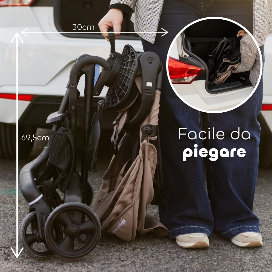 BÉABA X Micro Mobility Baby Cruiser Passeggino Dalla Nascita, Seduta Girevole 360°, 7 Posizioni, 3 Inclinazioni, Chiusura Una Mano, Ruote LED, Imbracatura 5 Punti, Cappottina UPF 50+, Pralinato