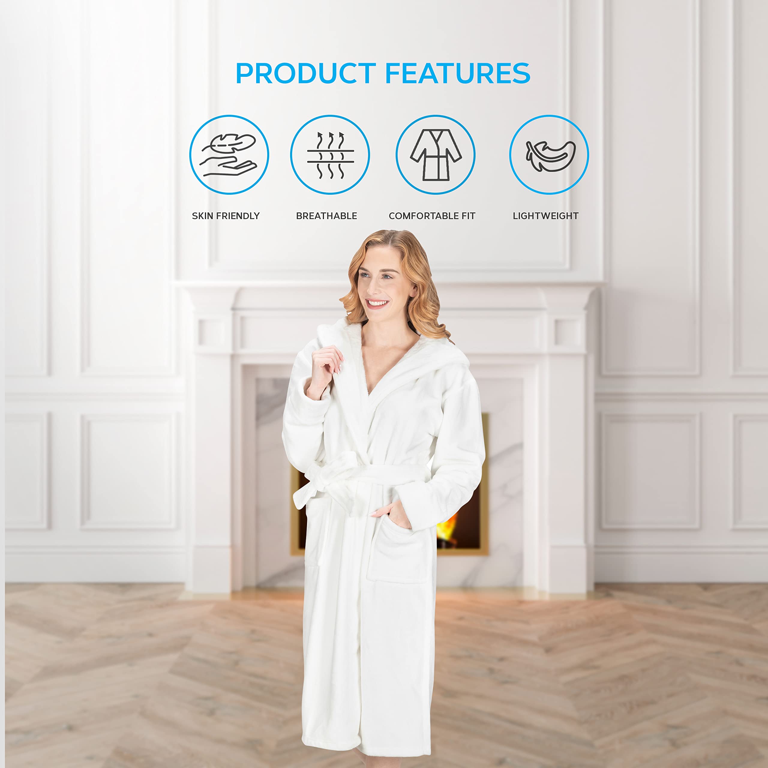 MONHOUSE Womens Dressing Gown - Premium Super Soft & Cosy Long Bathrobe - Ladies Thick Flannel Luxury Housecoat - Warm Fluffy Shearling Spa Robe for Her - Sherpa Bathrobe - White UK 16-18