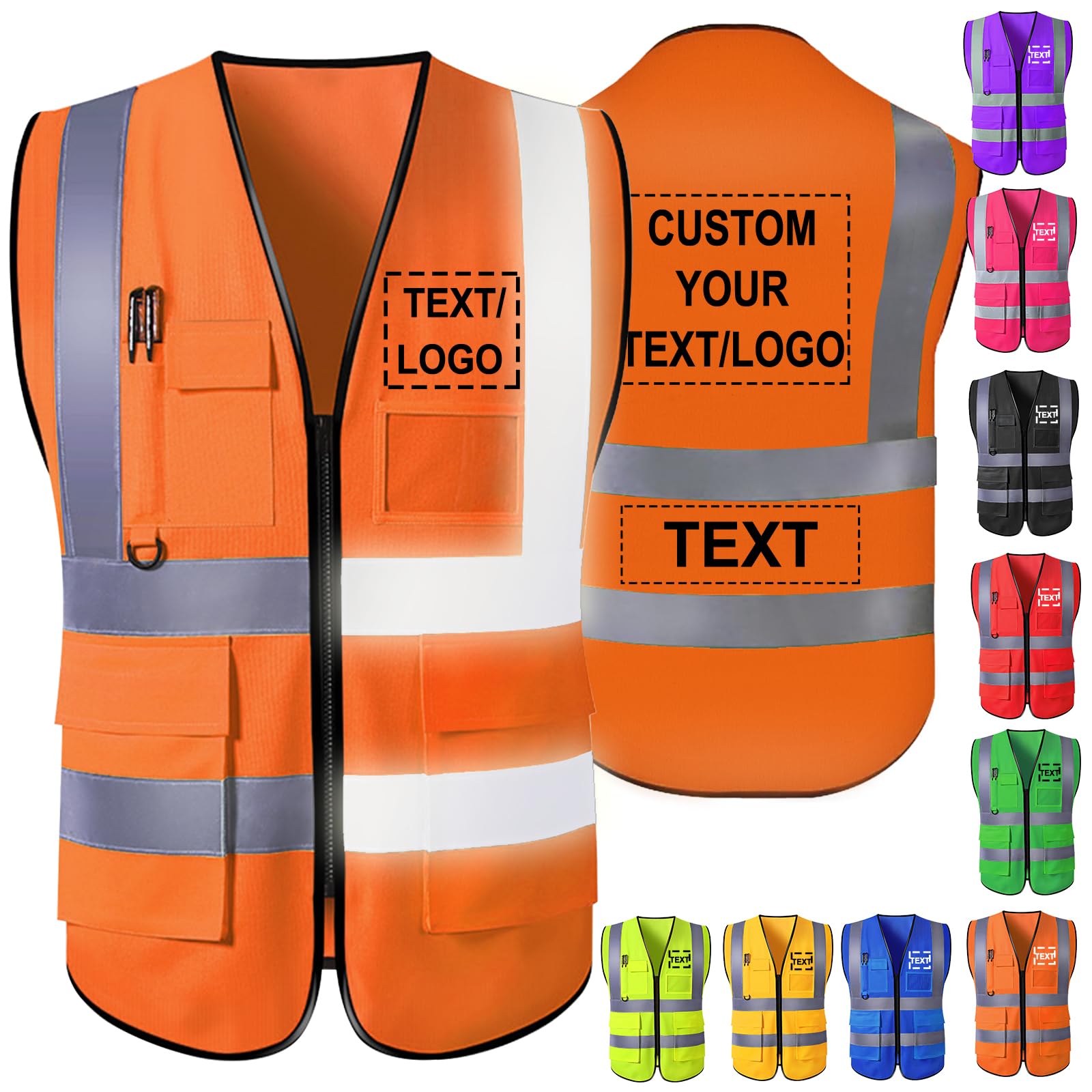 Custom Safety Vest Personalized Logo Reflective High Visibility Men Pockets Vest