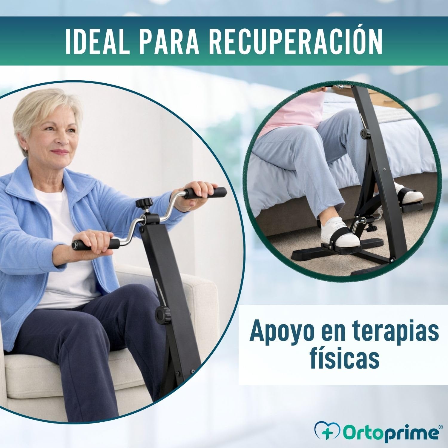 OrtoPrime Pedales Estáticos Personas Mayores Pedaleador Ejercitador de PIERNAS y Brazos - Pedaleador para Ancianos DUREZA Regulable Bicicleta estática para Mayores aparatos Gimnasia PEDALEAR Sentado