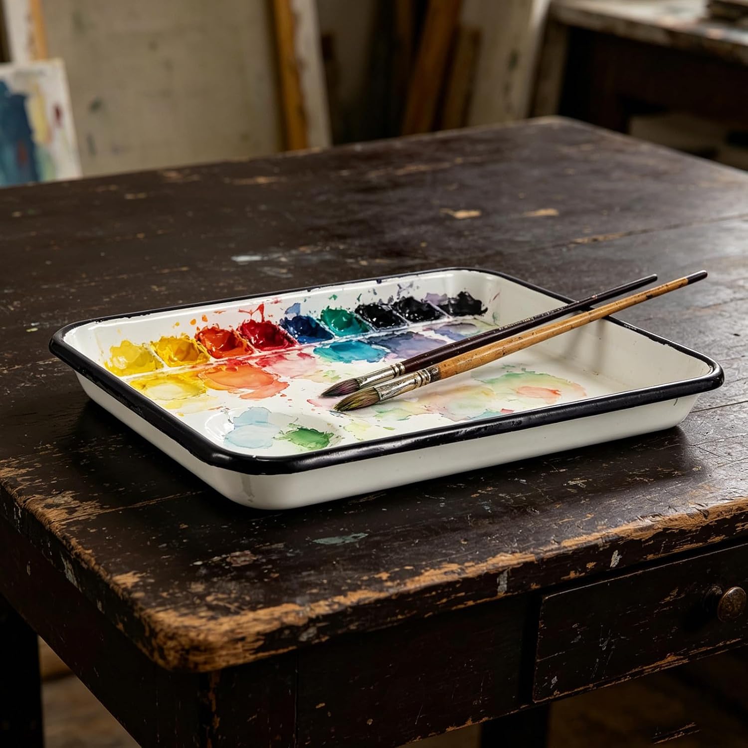 2pcs Watercolor Mixing Tray: Enamel Paint Mixing Palette for Art Projects and Studio Use - Square Color Palette for Watercolor Acrylic Oil Painting