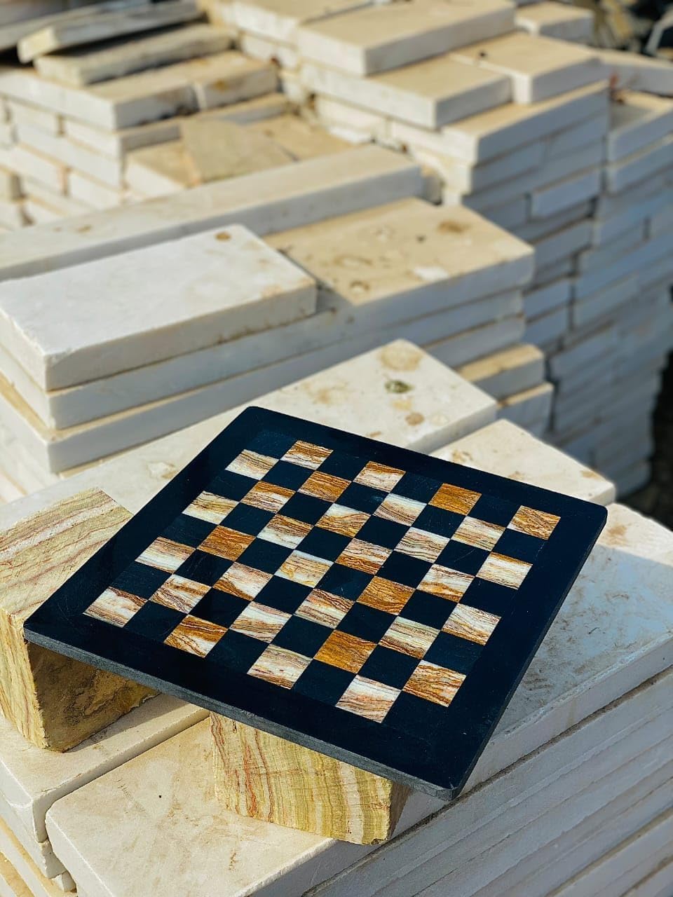Large Handmade Full Chess Set, Marble Chess Board, 32 Chess Game Pieces, Unique Home décor. Handcrafted Tournament Chess Board - 2 Players. (Black MultiGreen)