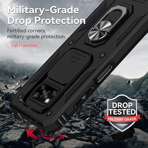 Miniatura 7 de Funda para Poco X3 NFCPoco X3 ProPoco X3 con protector de pantalla de vidrio templado y cubierta de cámara deslizante, anillo magnético Soporte de