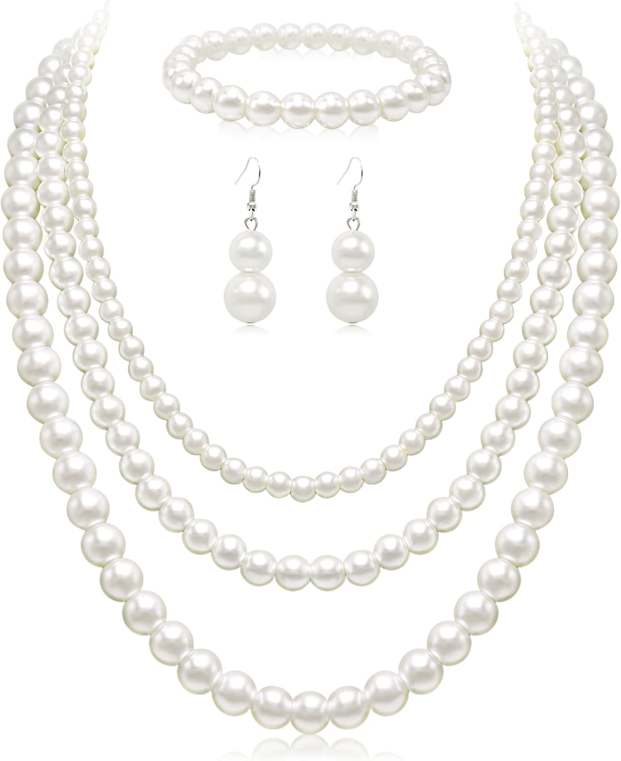 Cryshimmer Pearl Choker Necklace for Women Faux Pearl Beads Strand Necklace Earring Set Costume Jewelry,Gift for Wife Mother