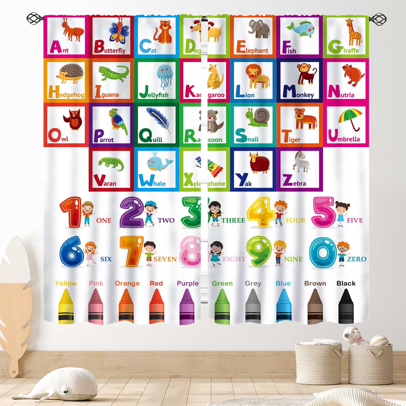 ABC Alphabet Classroom Curtains, Kids Cartoon Animal Educational Learning Cute Colorful Back to School Decorations Window Drapery for Baby Girls Boys
