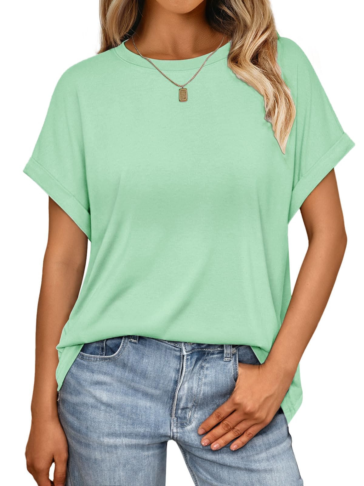 Cuptacc Tshirt Damen Rundhalsausschnitt Kurzarm Oversize T Shirt Sommer Casual Flügelärmel Top Damen Locker