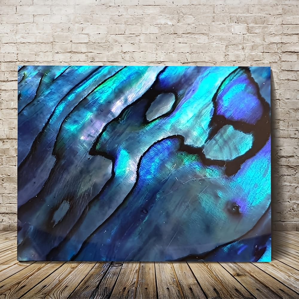 VCBNUGH Decorazione da parete con conchiglie di Paua, stampa su tela con abalone blu, arte con texture ispirata all'oceano, dipinto astratto moderno (30x40 cm/con cornice)