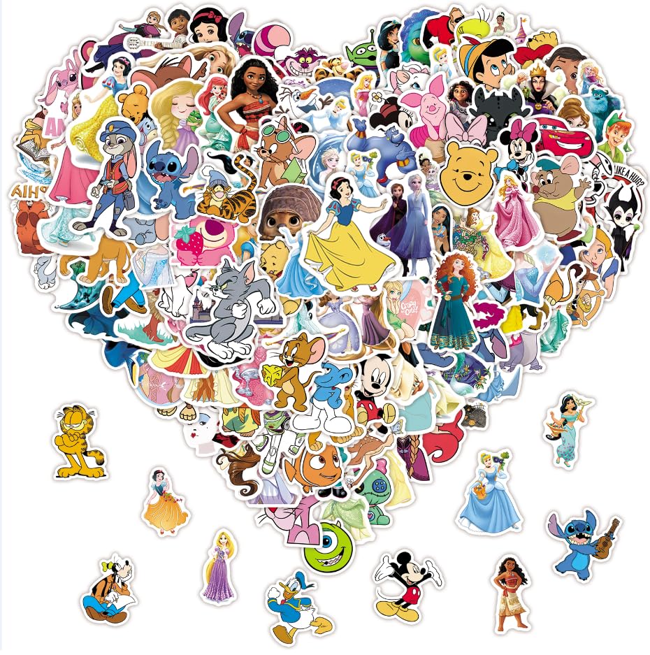 200pcs Cartoon Disney Princess Stickers Pack Vinyl Waterproof Princess Decal for Water Bottle Laptop Toy Sticker for DIY Decorate Bumper Phone Hard Hat