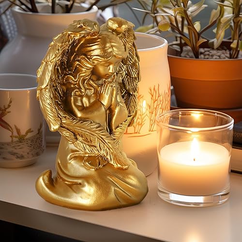 Figura de ángel rezando, figura esculpida pintada a mano, estatua de alas de ángel para decoración del hogar o jardín, regalos de primera comunión