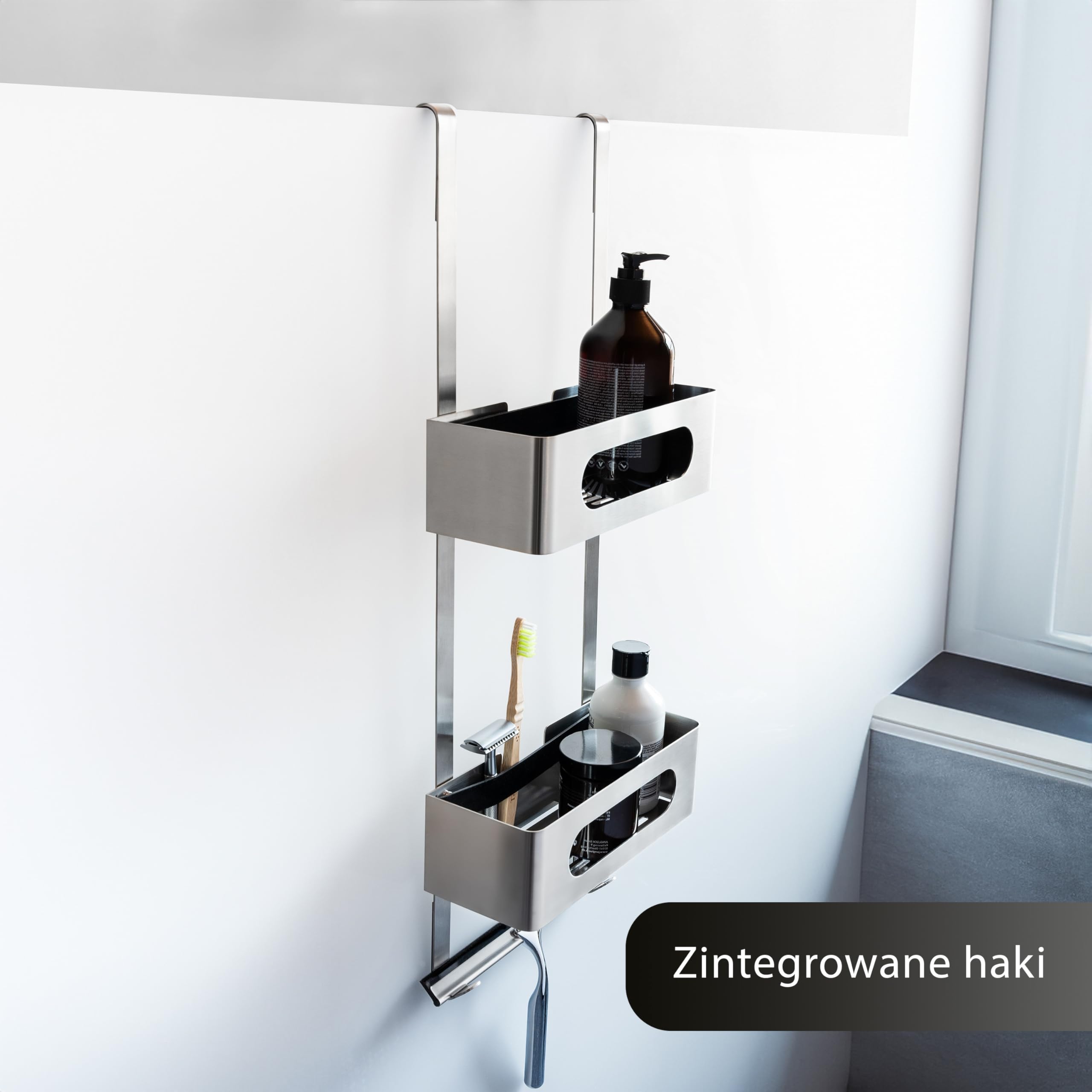 półka prysznicowa do zawieszenia | Patentowany organizer bez wiercenia | Stal nierdzewna półka na szampon | Koszyk prysznicowy wiszący | Półka pod prysznic łazienkowy wiszący | Srebrnoszary
