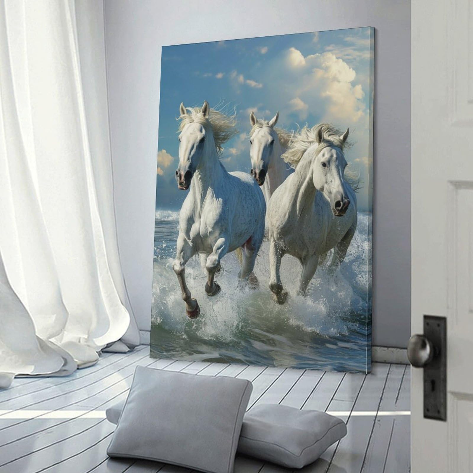 Amazon.co.jp: 絵画 浜辺を走る馬インテリア 絵画 動物イラストアート