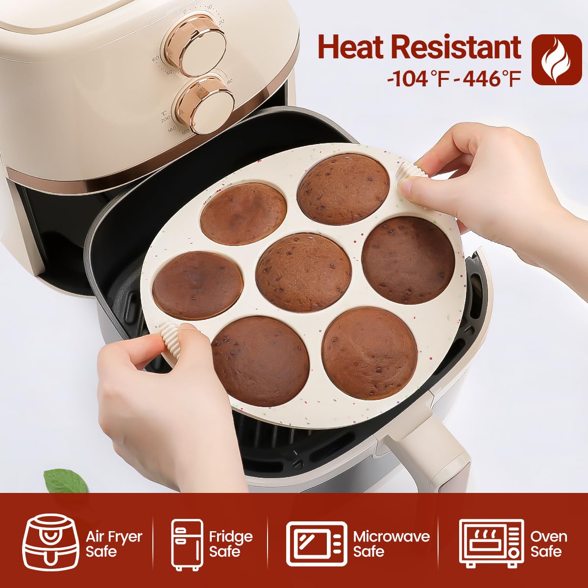 Molde de silicona para magdalenas para horno freidora de aire, olla instantánea, antiadherente, 7 tazas, fácil de manejar, sin BPA, para hornear bocados de huevo, magdalenas, mini quiche, paquete de 2