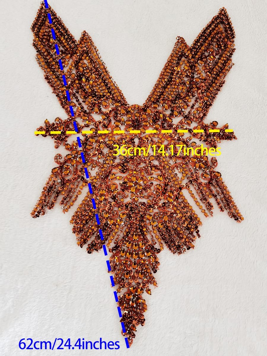 Handmade Rhinestones Applique Glass Stones Beads Bright Crystal Lace Patches Bodice Accessories for Weding Dress Decorations 14.17X24.4inches (Brown)