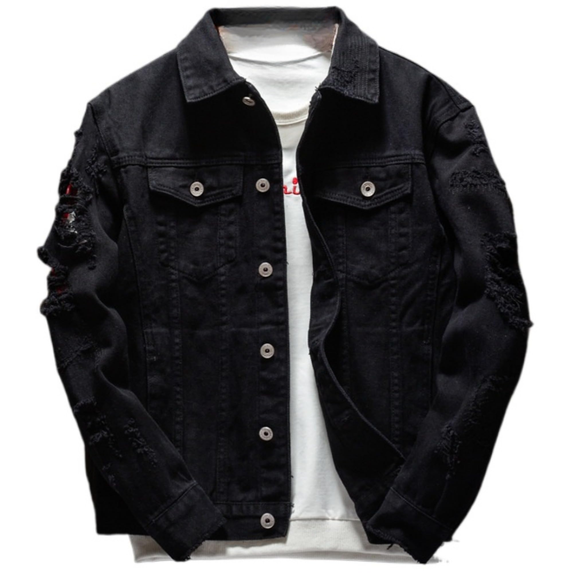 Maiyifu-GJ Mens Distressed Denim Jacket Casual Slim Fit Jean Jacket Button Front Washed Jean Trucker Jacket