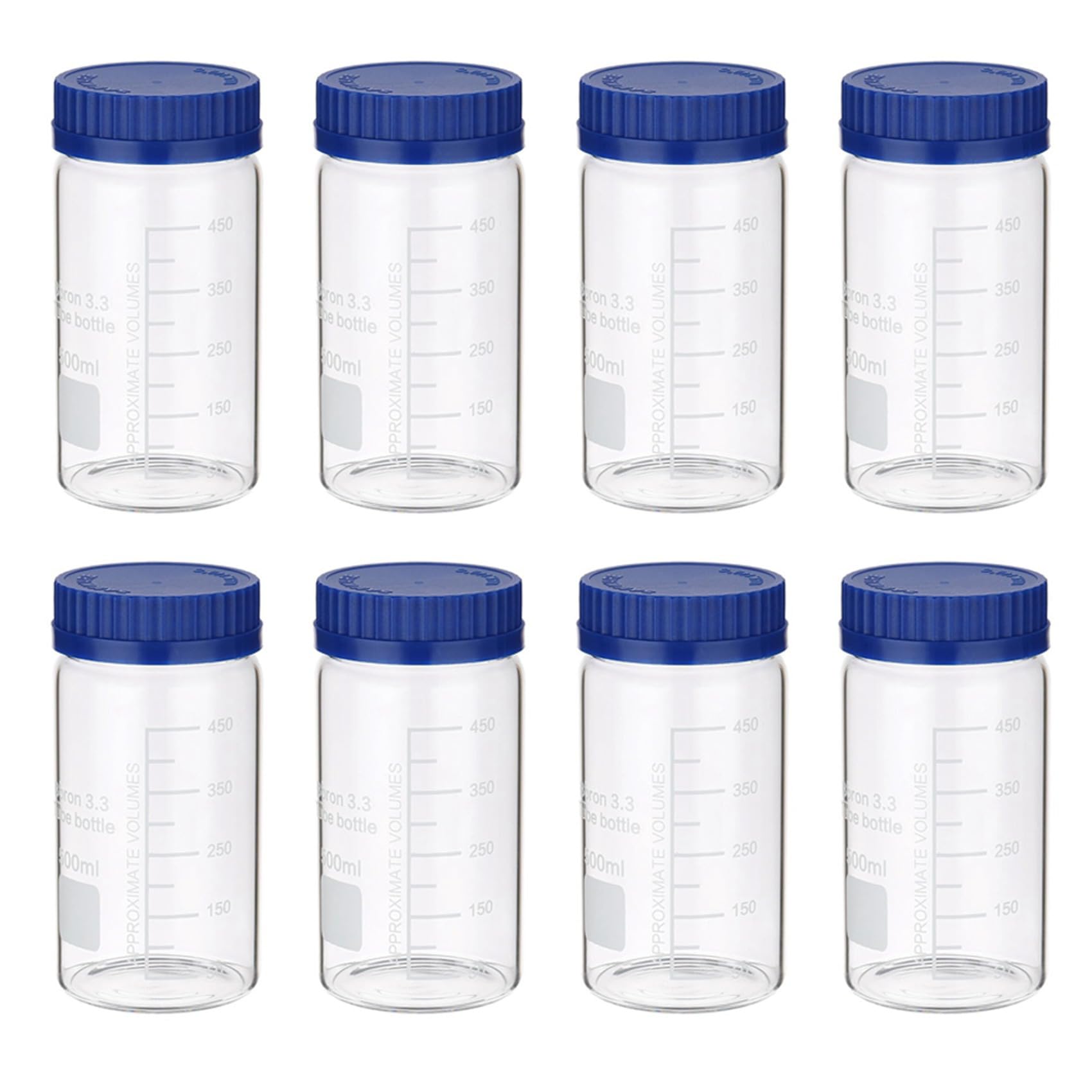 Vjsujehgy 8 Pack Reagent Media Storage Bottles, 500ml Borosilicate Glass Wide Mouth Graduated Round Bottles with GL32 Cap